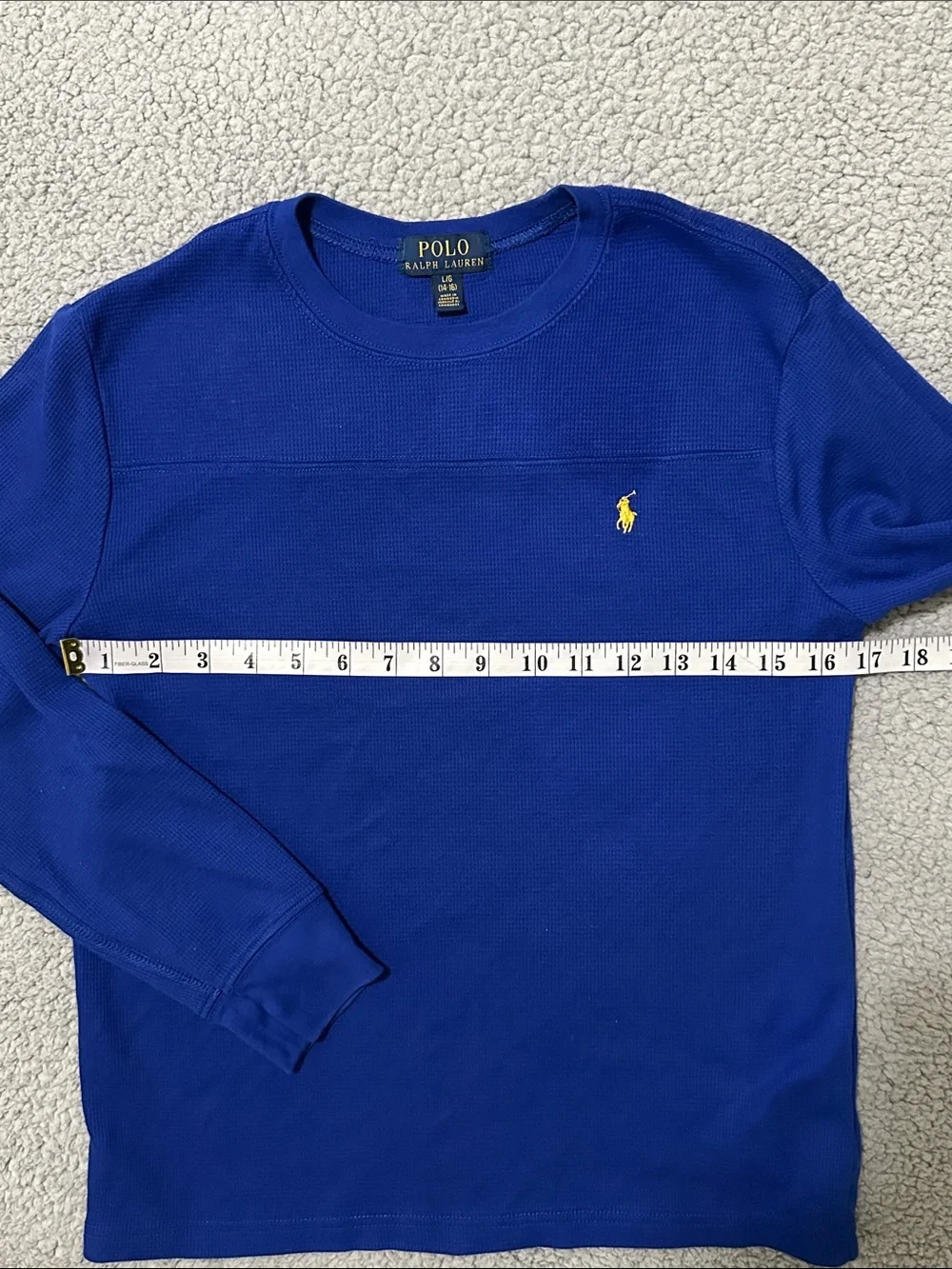 Polo Ralph Lauren Boys Blue Waffle Knit Long Sleeve Shirt Size L 14-16
